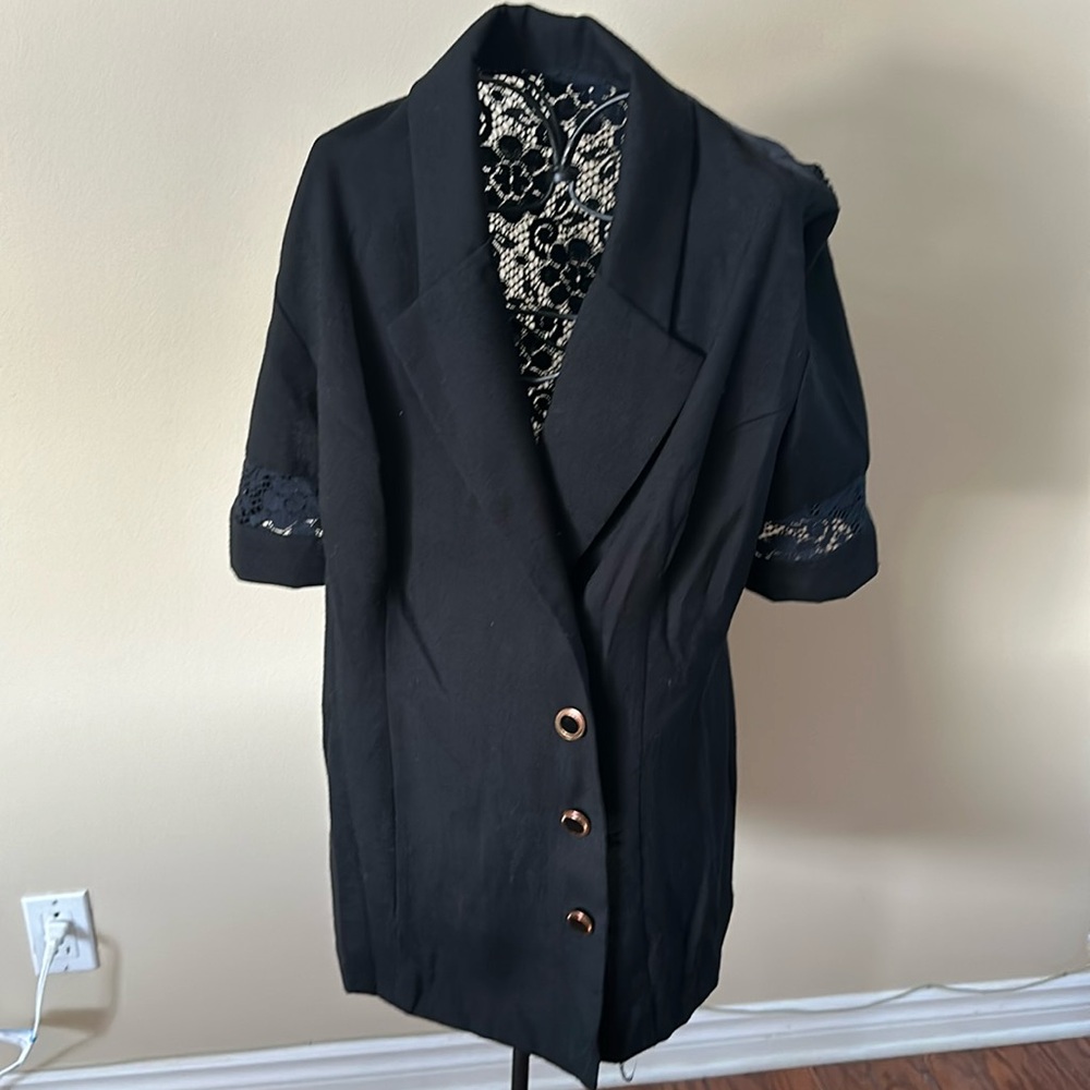 vintage black laced Jacket, size 16, beautiful original buttons black and gold,